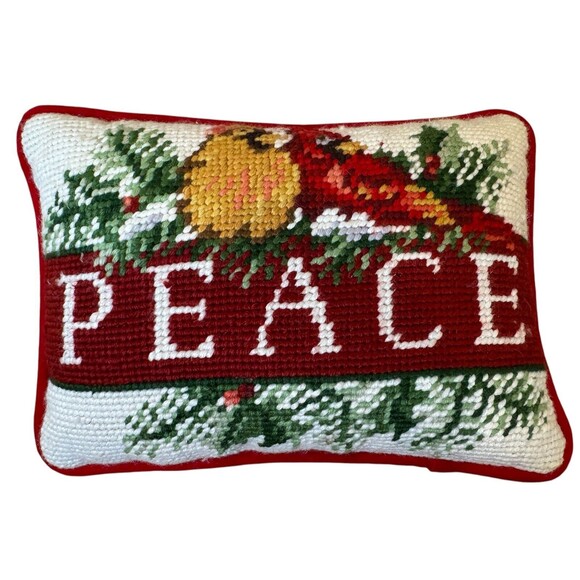 Set of 3 Needlepoint Christmas-Themed Holiday Mini Pillows 6" x 9" x 3" EUC - Picture 7 of 8